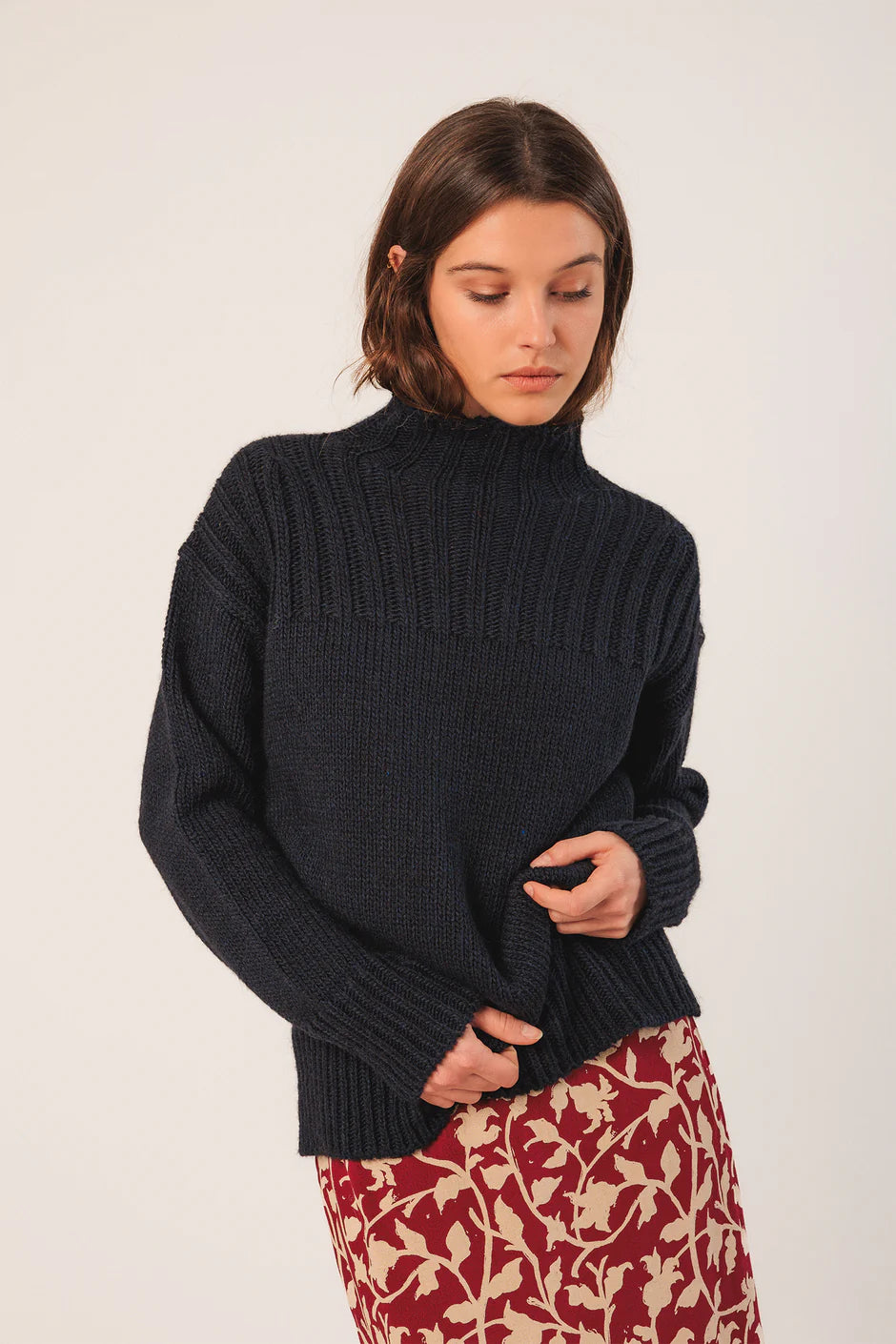Mockneck Knitted Sweater In Navy
