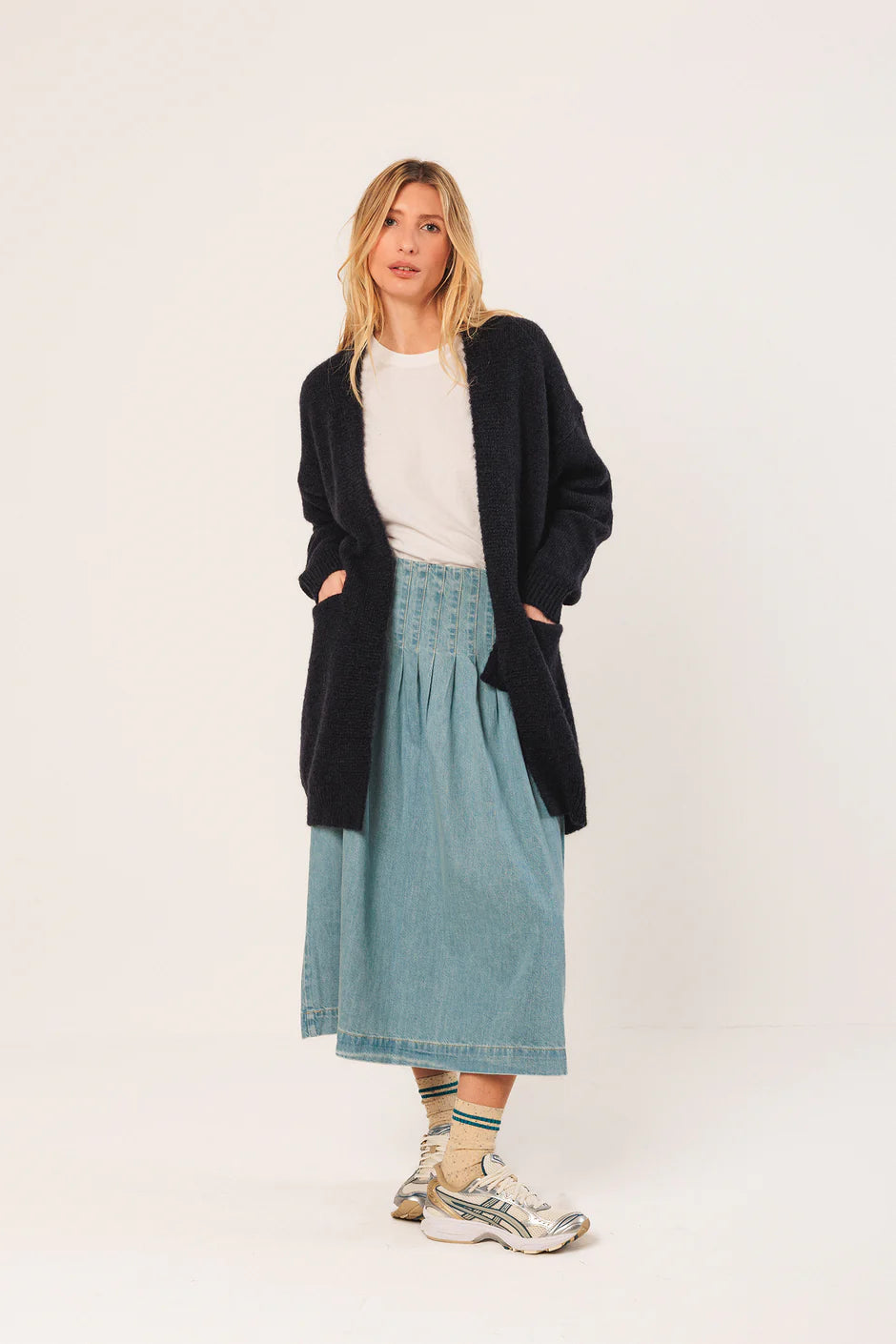 Long Mohair Cardigan In Navy