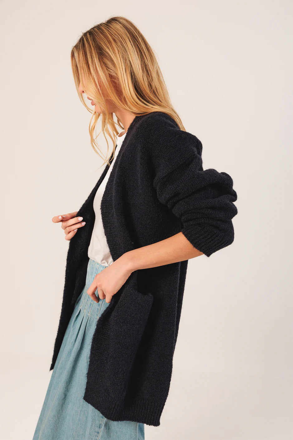 Long Mohair Cardigan In Navy