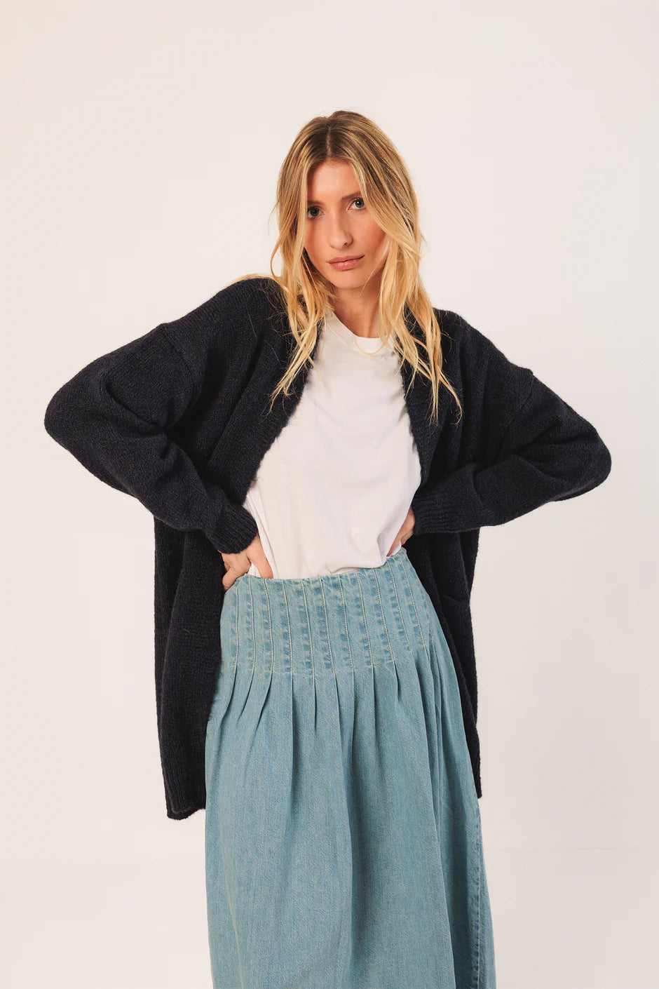 Long Mohair Cardigan In Navy