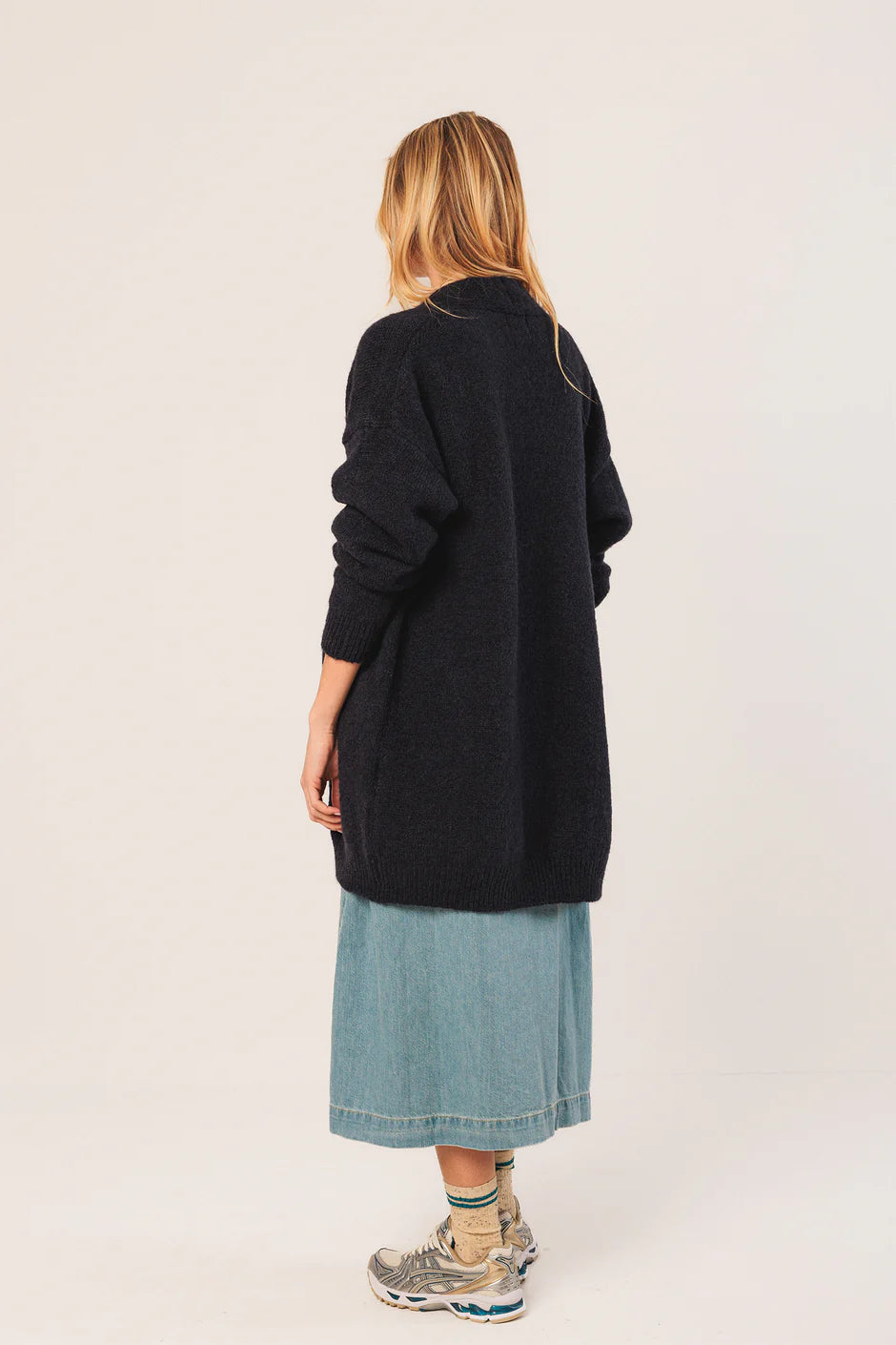 Long Mohair Cardigan In Navy