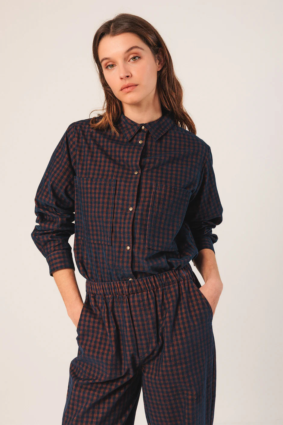 Check Micro Corduroy Button Up
