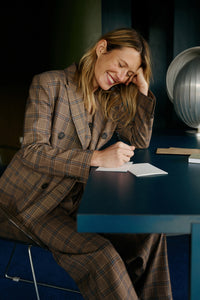 Double Breasted Blazer In Mink Plaid