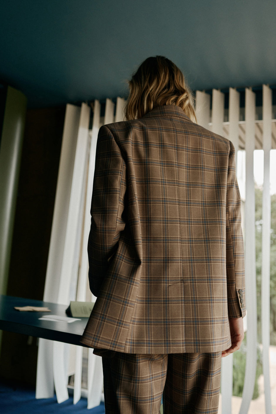 Double Breasted Blazer In Mink Plaid