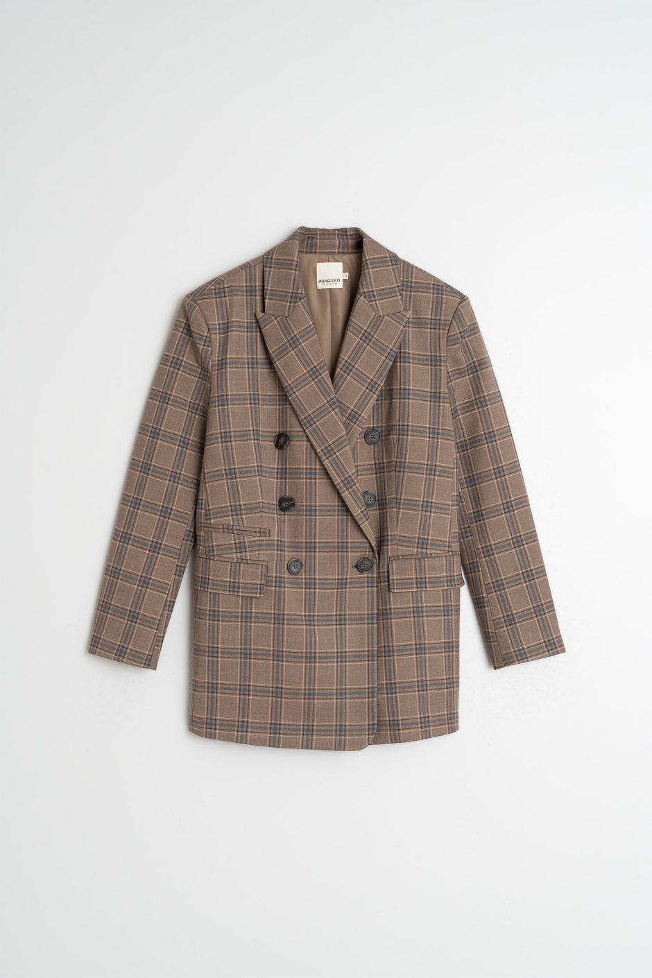 Double Breasted Blazer In Mink Plaid