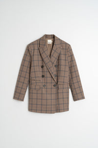 Double Breasted Blazer In Mink Plaid