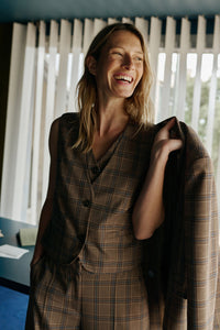 Double Crossover Vest In Mink Plaid