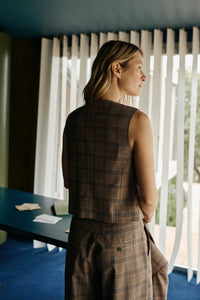 Double Crossover Vest In Mink Plaid