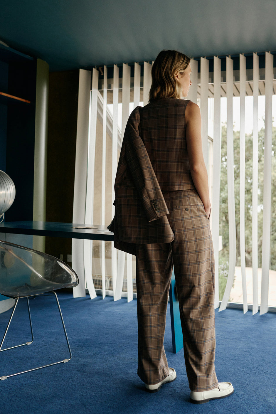 Paty Straight Pants In Mink Plaid