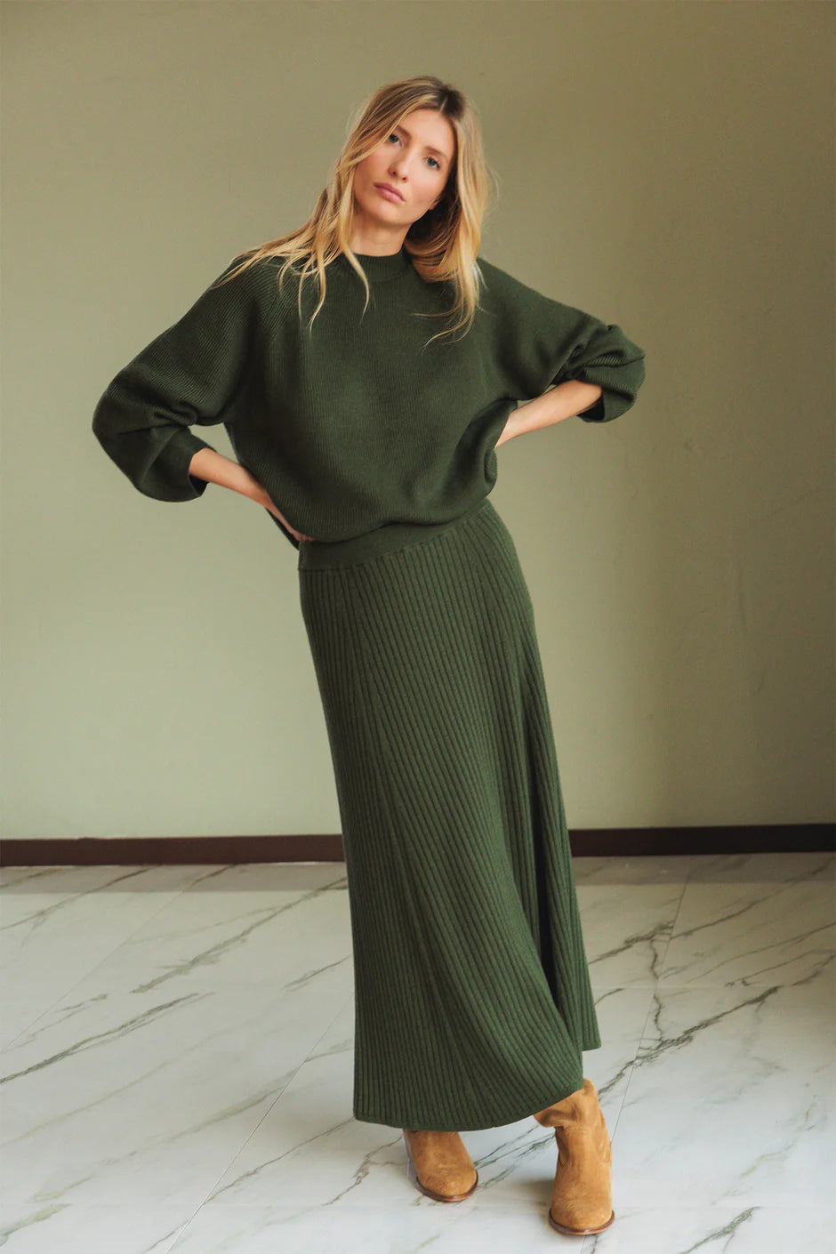 Ribbed Knit Skirt In Green