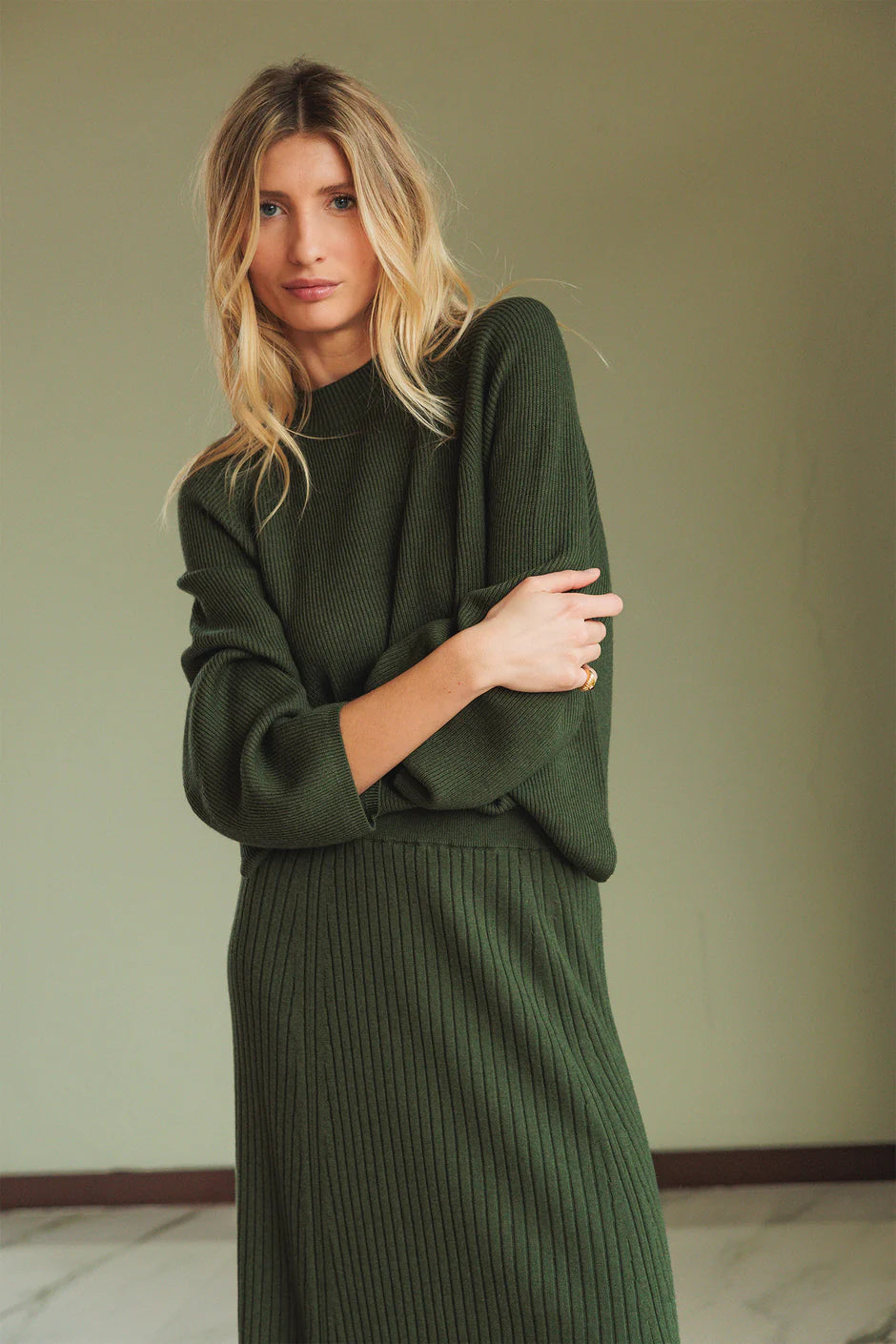 Ribbed Knit Skirt In Green