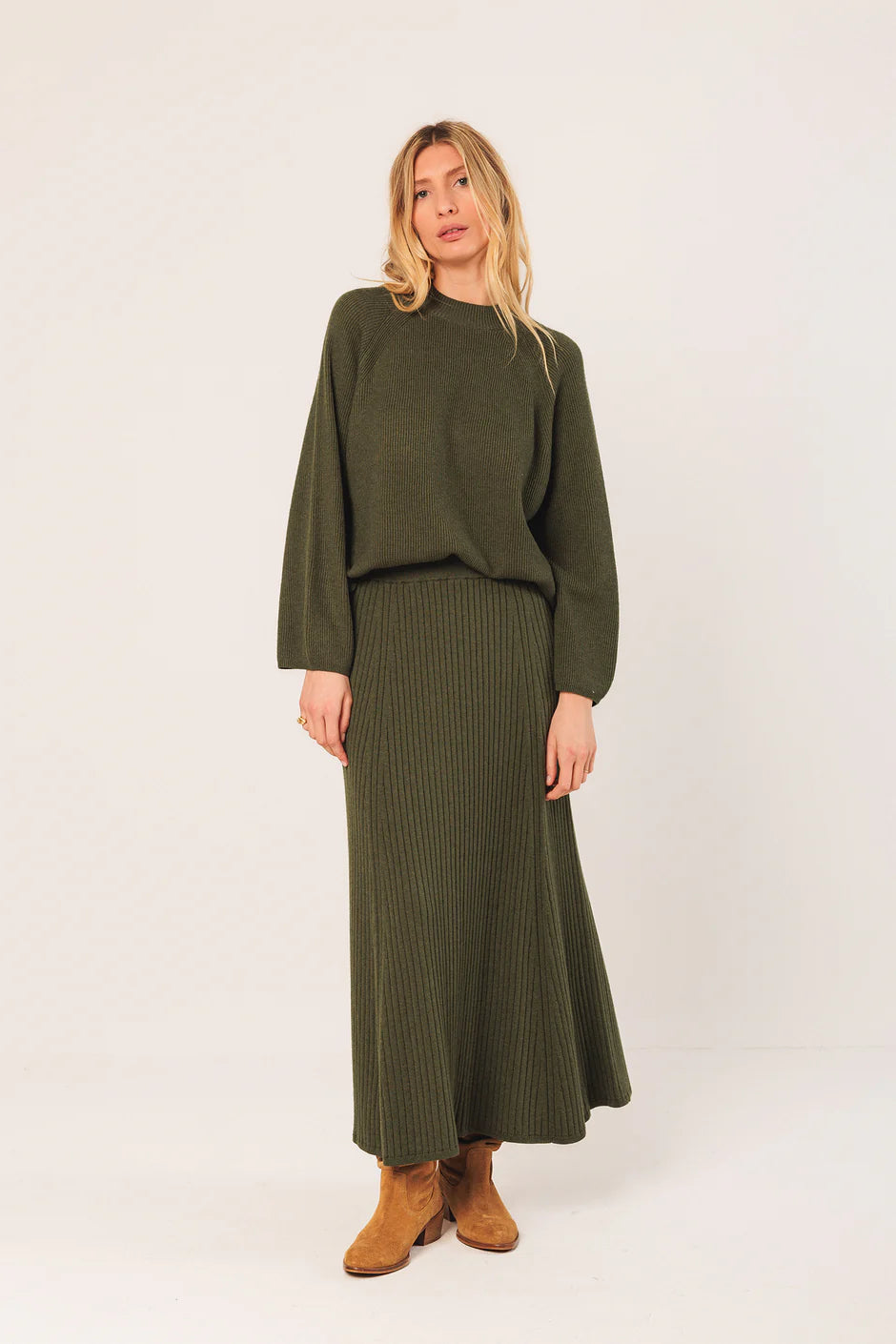Ribbed Knit Skirt In Green