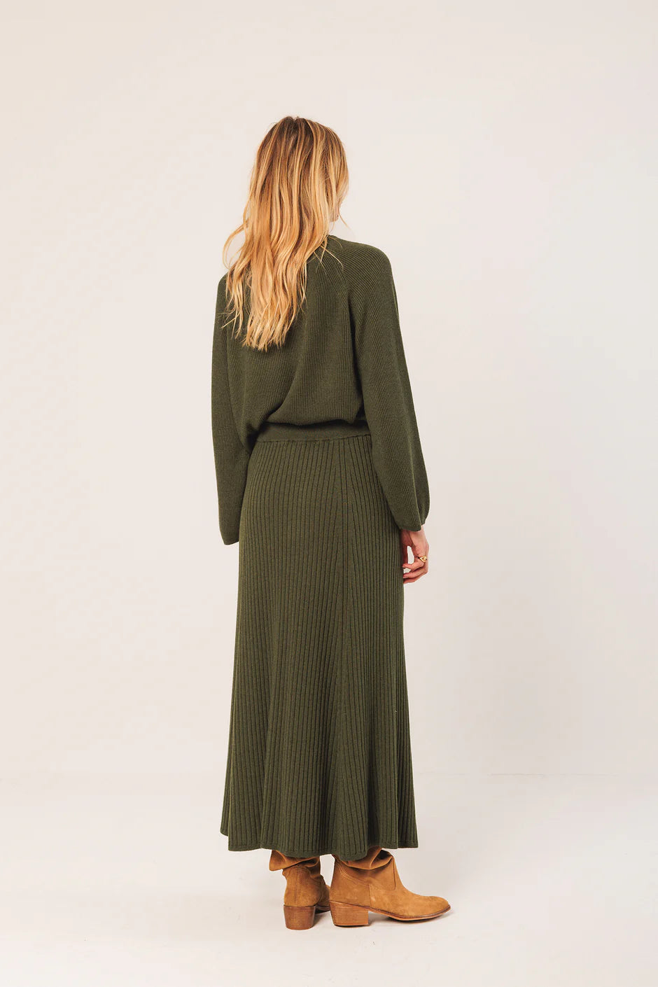 Ribbed Knit Skirt In Green