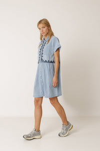 Embroidered Denim Shirt Dress In Super Stone