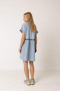 Embroidered Denim Shirt Dress In Super Stone