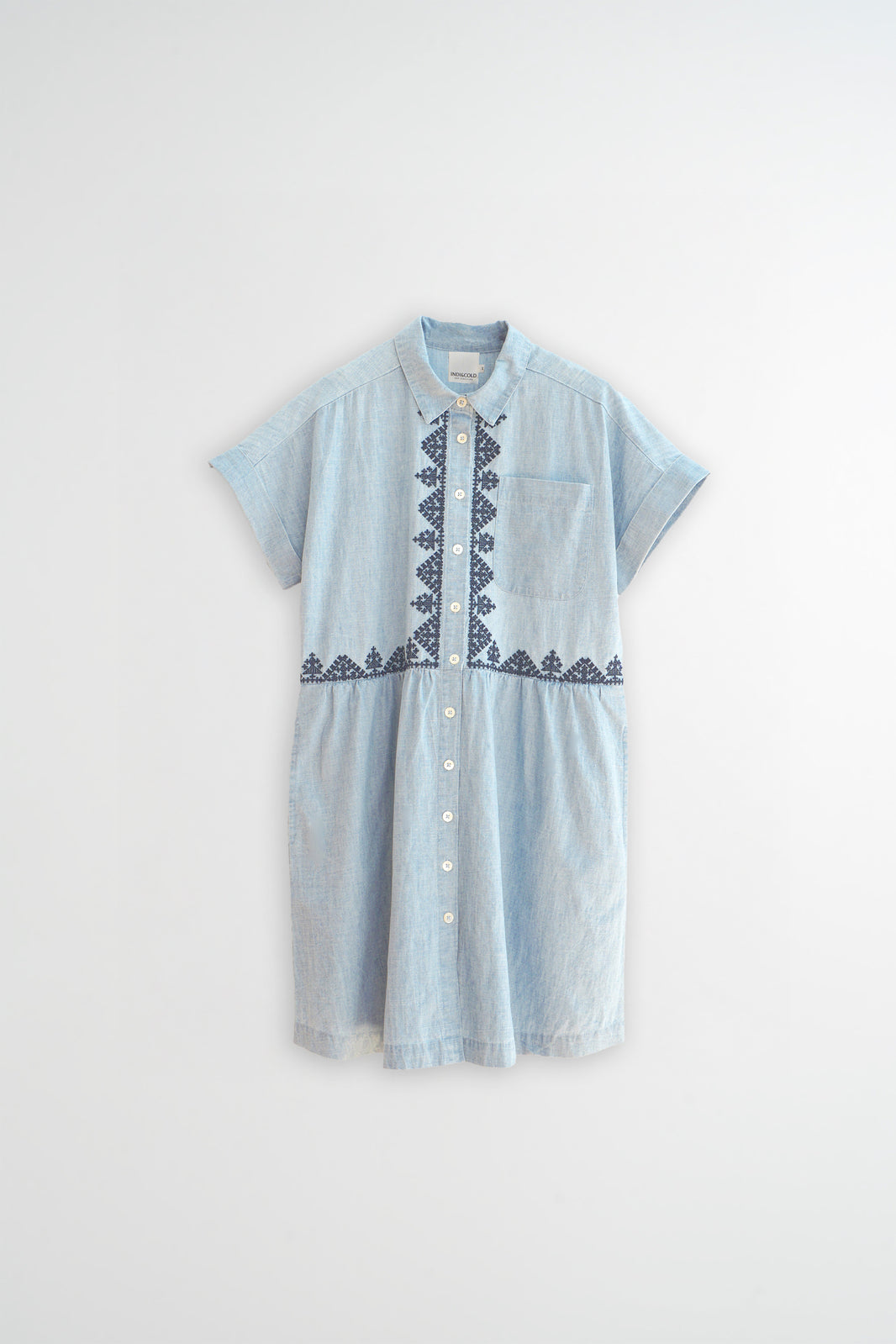 Embroidered Denim Shirt Dress In Super Stone