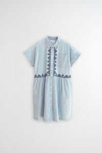 Embroidered Denim Shirt Dress In Super Stone