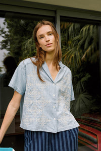 Embroidered Denim Shirt In Super Stone Wash