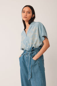 Embroidered Denim Shirt In Super Stone Wash