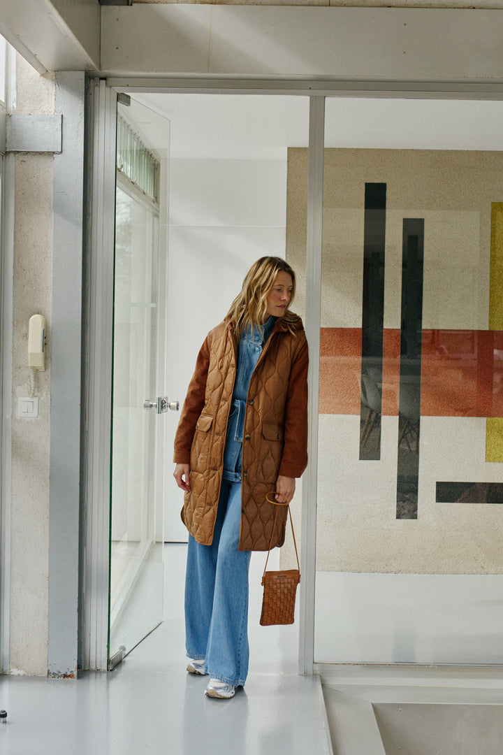 Corduroy Quilted Coat In Almond