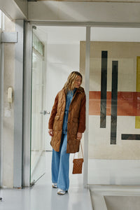 Corduroy Quilted Coat In Almond