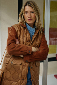 Corduroy Quilted Coat In Almond