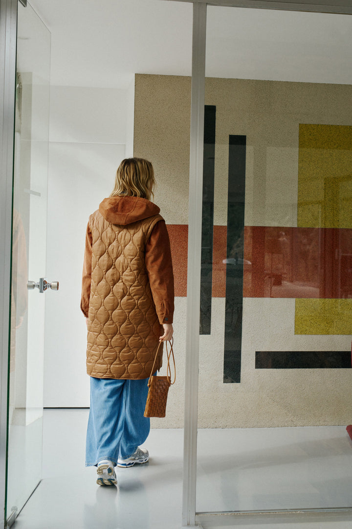 Corduroy Quilted Coat In Almond