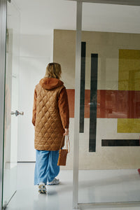 Corduroy Quilted Coat In Almond