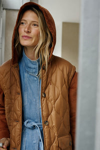 Corduroy Quilted Coat In Almond