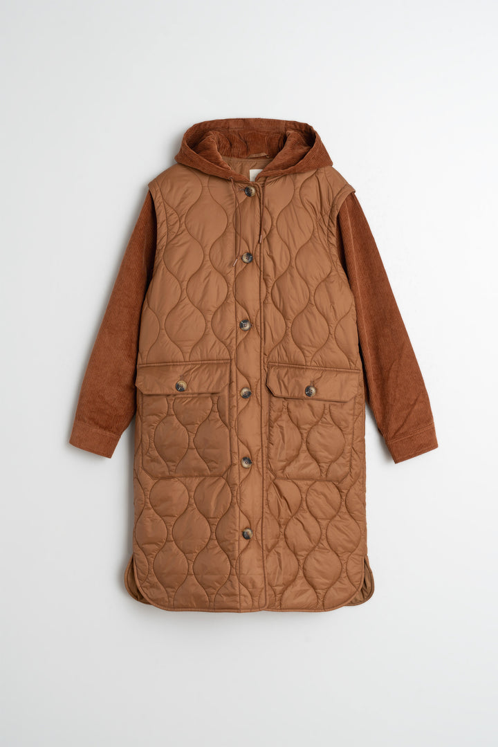 Corduroy Quilted Coat In Almond