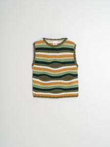 Knitted Wavy Striped Pullover Shell In Greens