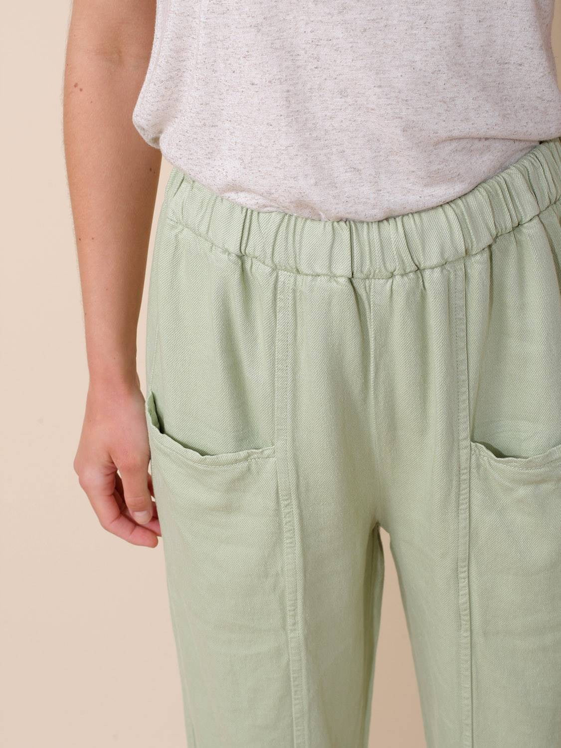 Elastic Waist Trousers In Mint Green