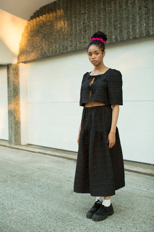 Fancy Harmony Top In Black Crinkle Crepe